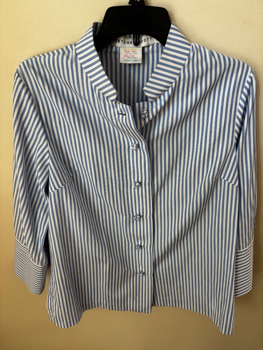 Gretchen Scott Forget Me Knot Button up stripe shirt ble medium